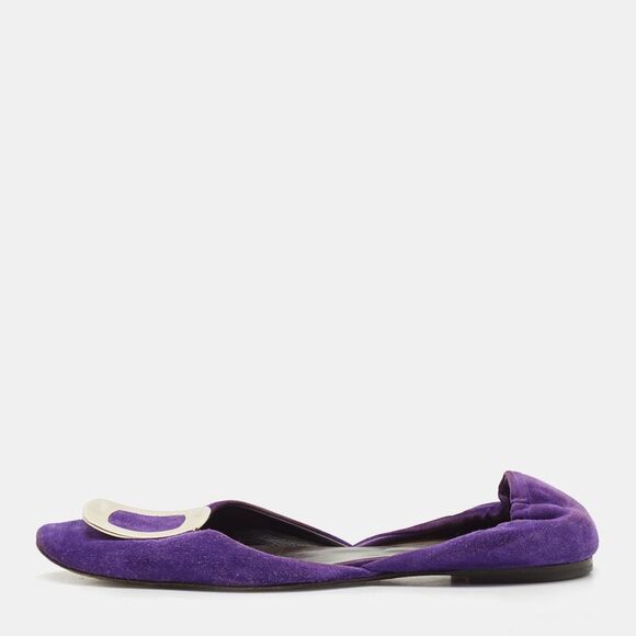 Roger Vivier Purple Suede Chip Buckle D'orsay Ballet Flats Size 38